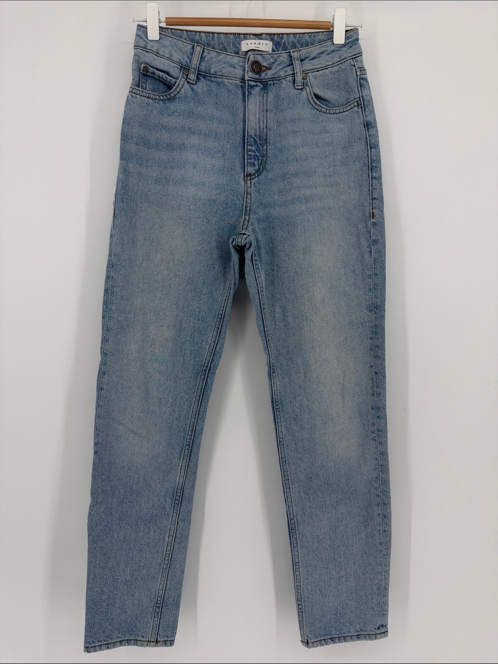 Sandro Paris High Rise Straight Leg Jeans Size 36/ US 26 Light Wash Denim